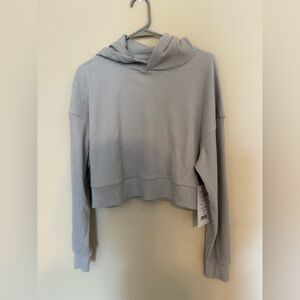 Light Gray Ribbed Cropped Hoodie